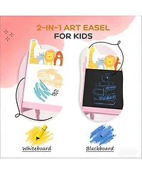Yobtop Kids Art Easel - Double-Sided Blackboard and Whiteboard, Mdf Frame with Storage Boxes, Cute Pattern Design for Ages 3-8 Years