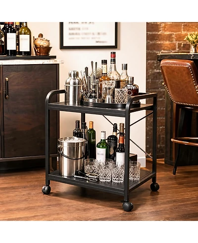 homfan 2 Tier Bar Cart, 20 Inch Rolling Utility Cart with Adjustable Shelf and Locking Wheels for Kitchen or Pantry
