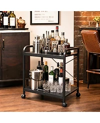 homfan 2 Tier Bar Cart, 20 Inch Rolling Utility Cart with Adjustable Shelf and Locking Wheels for Kitchen or Pantry