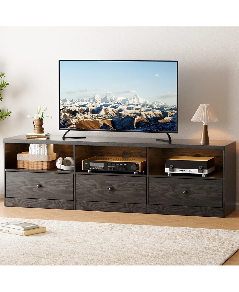 homfan Tv Stand for TVs Up to 80 Inches, Modern Entertainment Center with Open Shelf Drawer Cable Hole, Waterproof, Anti-Stain Media Console