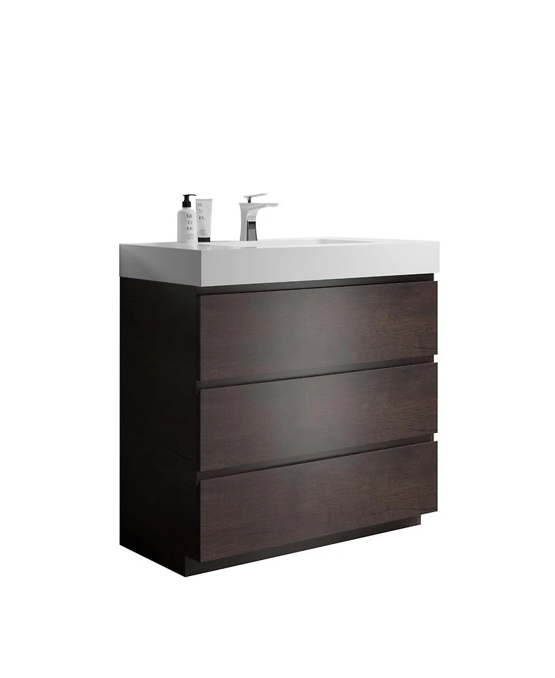 Sillysis Modern Bathroom Vanity with Stone Sink, Pre-assembled Soft Close 3 Drawers