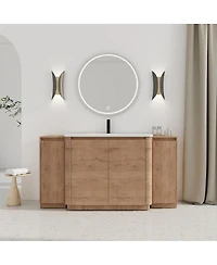 Sillysis Modern Bathroom Vanity with Ceramic Sink, Freestanding Storage Cabinet, Soft Close Doors