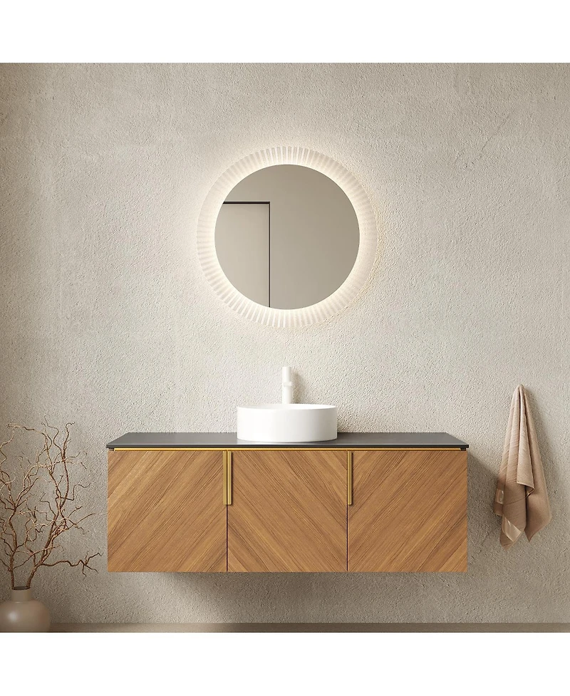 Sillysis Floating Bathroom Vanity Cabinet with Ceramic Vessel Sink, Sintered Stone Countertop, Large Storage