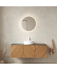Sillysis Floating Bathroom Vanity Cabinet with Ceramic Vessel Sink, Sintered Stone Countertop, Large Storage