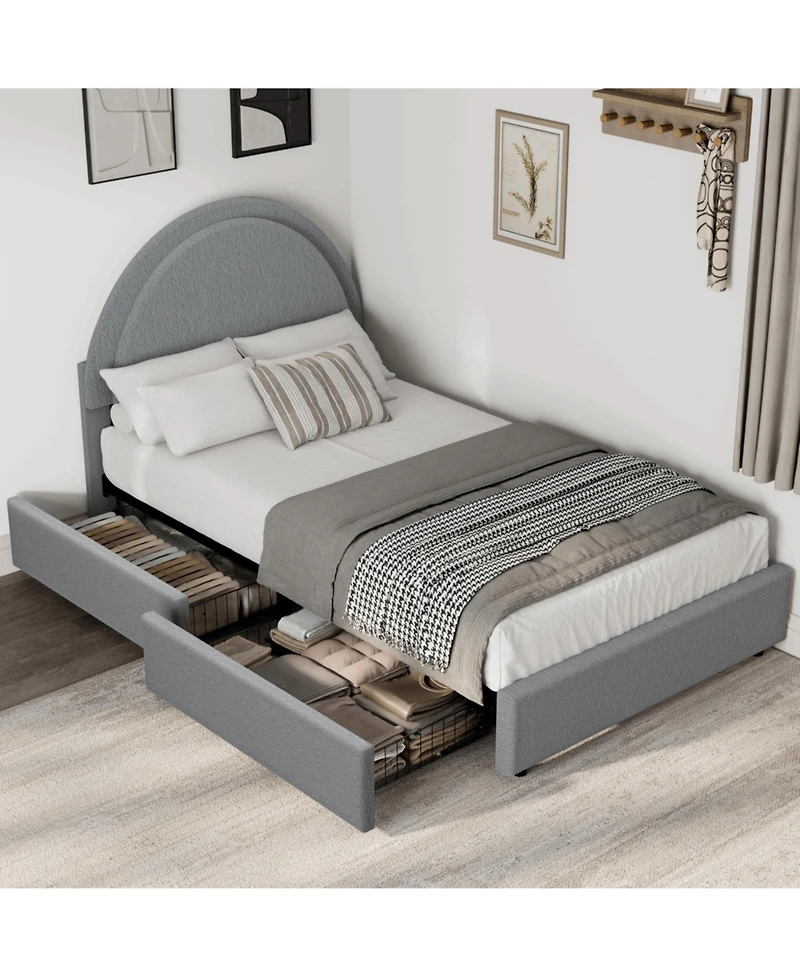 homfan Twin Modern Boucle Upholstered Platform Bed Frame with 2 Storage Drawers, Sturdy Mdf and Wooden Slats, No Box Vernal Needed