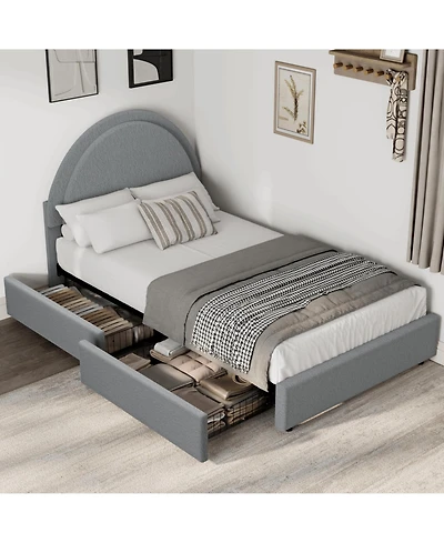 homfan Twin Modern Boucle Upholstered Platform Bed Frame with 2 Storage Drawers, Sturdy Mdf and Wooden Slats, No Box Vernal Needed