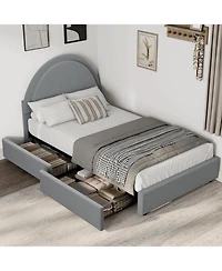 homfan Twin Modern Boucle Upholstered Platform Bed Frame with 2 Storage Drawers, Sturdy Mdf and Wooden Slats, No Box Vernal Needed