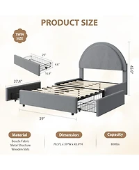 homfan Twin Modern Boucle Upholstered Platform Bed Frame with 2 Storage Drawers, Sturdy Mdf and Wooden Slats, No Box Vernal Needed