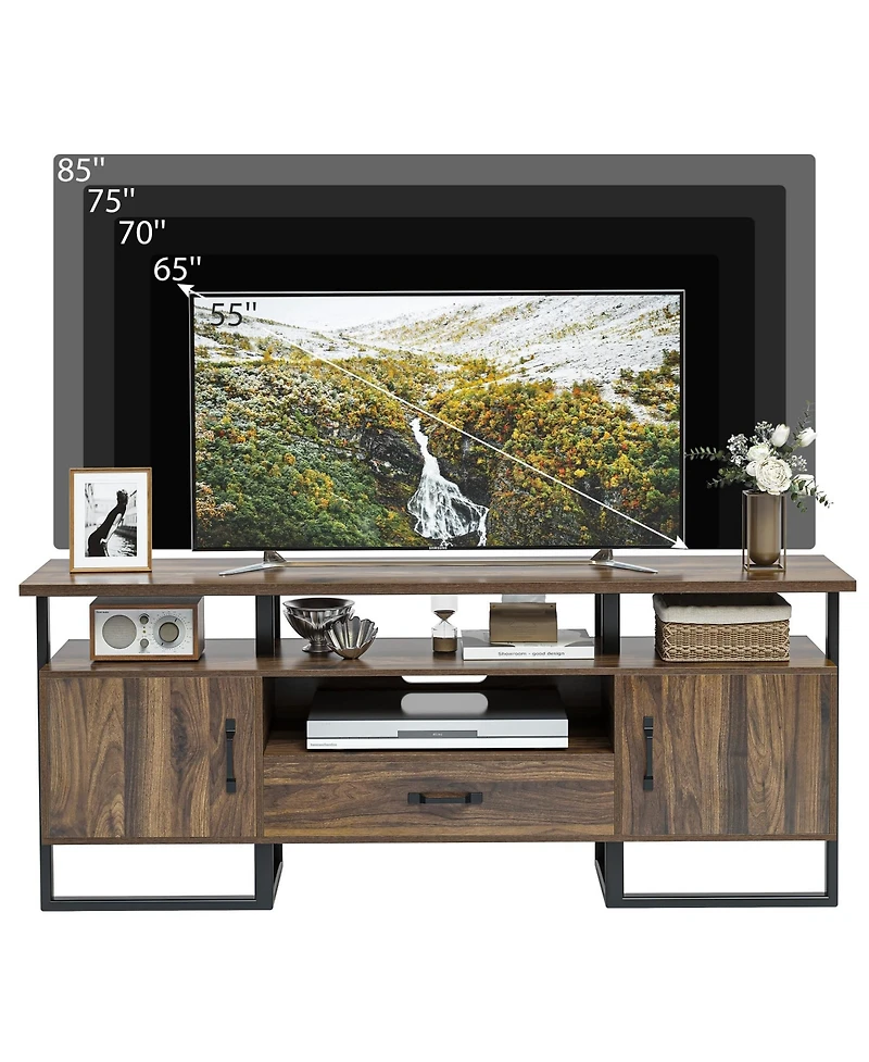 homfan Mid Century Modern Tv Stand for 75 Inch Tv, Entertainment Center, Storage and Drawer, Industrial Media Console for Living Room