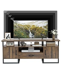 homfan Mid Century Modern Tv Stand for 75 Inch Tv, Entertainment Center, Storage and Drawer, Industrial Media Console for Living Room