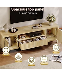homfan Fluted Tv Stand for 65/75 inches TVs, Mid Century Modern Tv Stand with 2 Cabinet Storage, Tv Console for Living Room, Bedroom