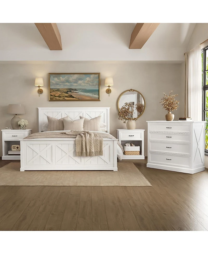 Streamdale Furniture Streamdale 4-Piece Farmhouse Queen Bedroom Set with Bed 2 Nightstands and Dresser