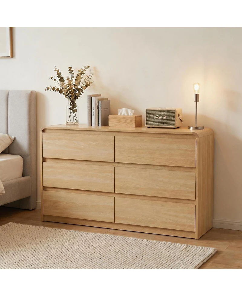 Streamdale Furniture Modern 6-Drawer Wood Dresser with Concealed Handles and Rounded Corners