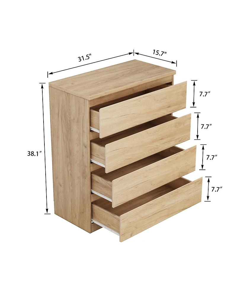 Streamdale Furniture 4-Drawer Modern Storage Dresser 31.5'' Natural Wood Chest for Bedroom