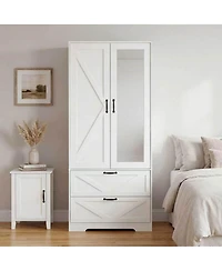 Streamdale Furniture 2-Door Wood Wardrobe with Hanging Rod 2 Drawers Mirror and Induction Light