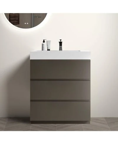 Sillysis Modern Freestanding Bathroom Vanity With Stone Sink Soft Close Drawers Handle Free Storage Cabinet Pre Assembled