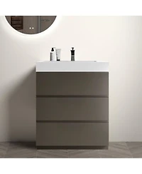 Sillysis Modern Freestanding Bathroom Vanity With Stone Sink Soft Close Drawers Handle Free Storage Cabinet Pre Assembled