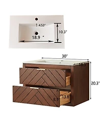 Sillysis Floating Bathroom Vanity with Ceramic Sink, Wall Mounted Modern Cabinet, Deep Drawers for Storage, Fully Assembled