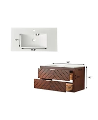 Sillysis Floating Bathroom Vanity with Ceramic Sink, Wall Mounted Modern Cabinet, Deep Drawers for Storage