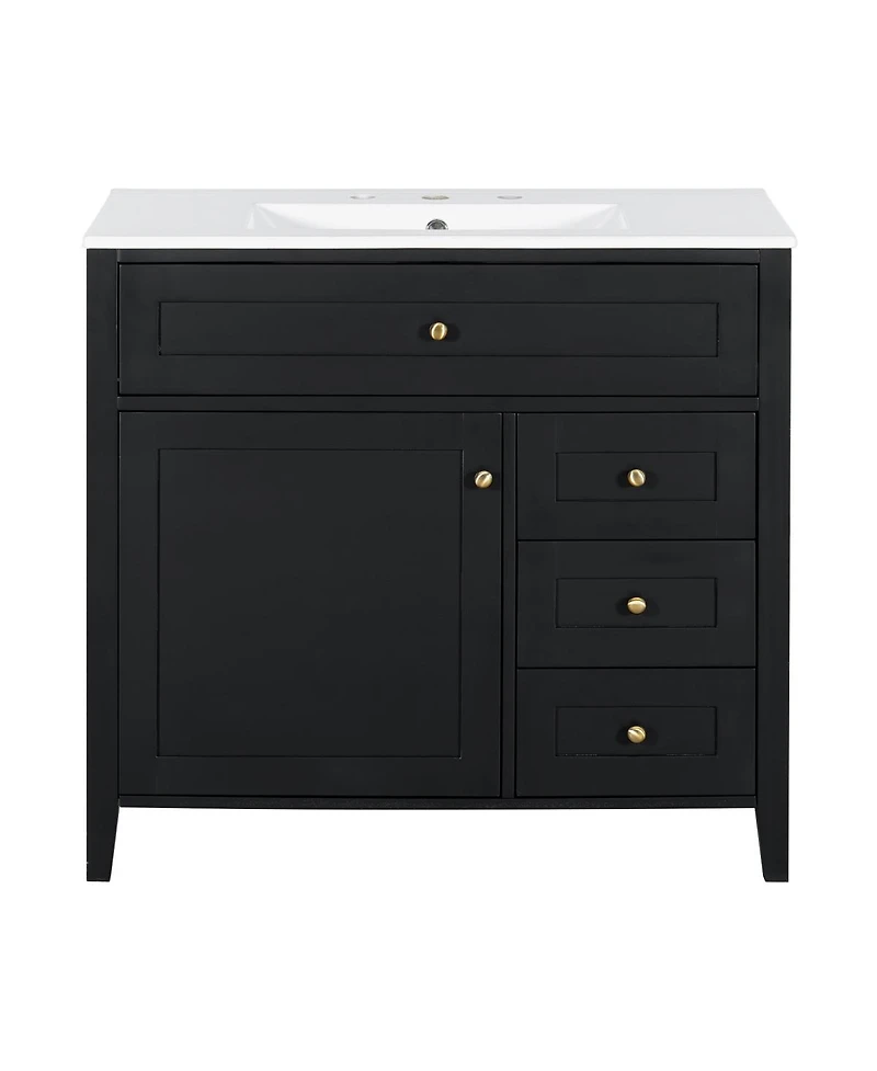Sillysis 36 Inch Modern Bathroom Vanity with Ceramic Sink, Storage Cabinet, Solid Wood Legs and Adjustable Shelves