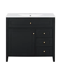 Sillysis 36 Inch Modern Bathroom Vanity with Ceramic Sink, Storage Cabinet, Solid Wood Legs and Adjustable Shelves