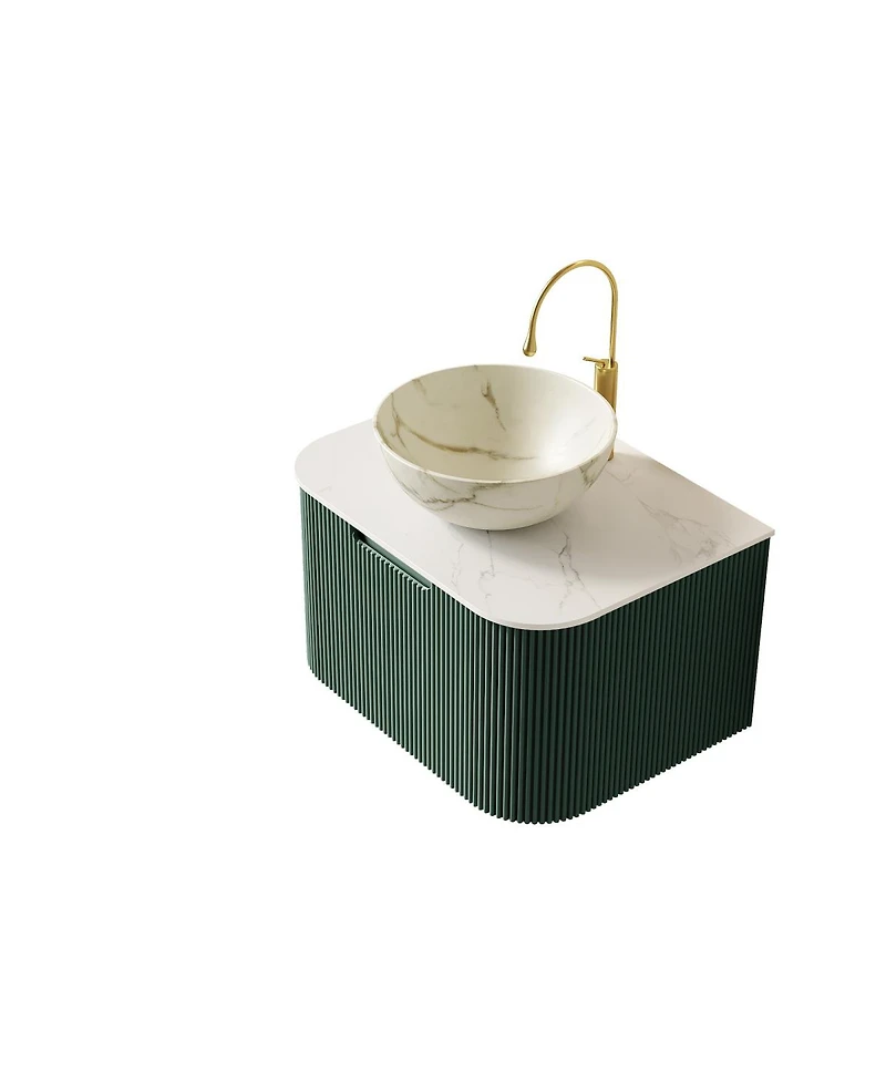Sillysis Wall-Mounted Bathroom Vanity with Ceramic Sink, Sintered Stone Top, Soft Close Drawer