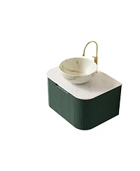 Sillysis Wall-Mounted Bathroom Vanity with Ceramic Sink, Sintered Stone Top, Soft Close Drawer