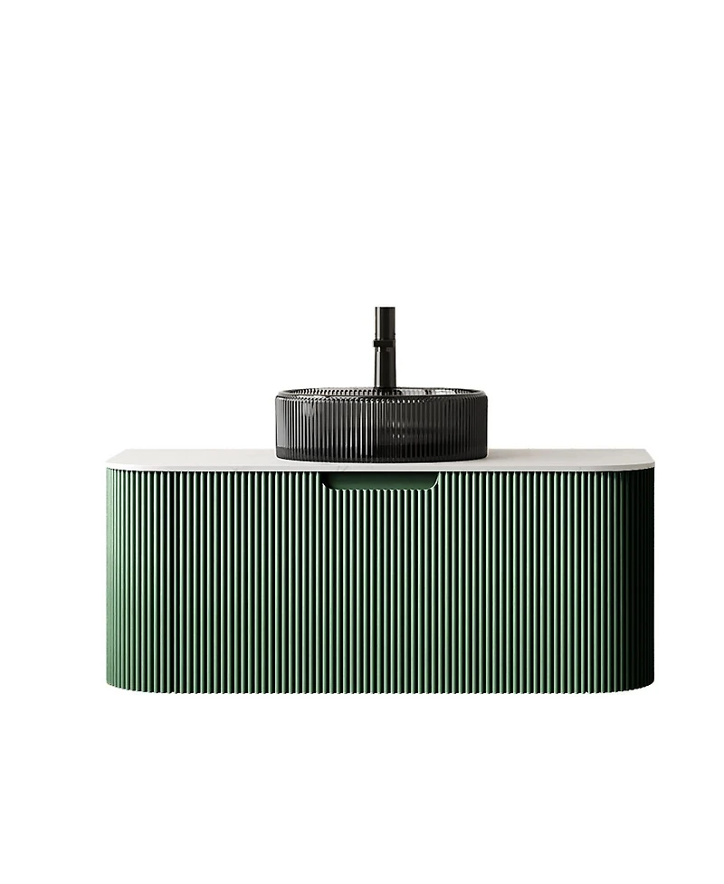 Sillysis Wall-Mounted Bathroom Vanity with Crystal Glass Sink, Sintered Stone Top, Soft Close Drawer