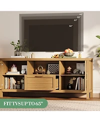 homfan Farmhouse 65 Inch Tv Stand, Engineered Wood Entertainment Center with Gold Metal Handles, Multi-Storage Rustic Media Console