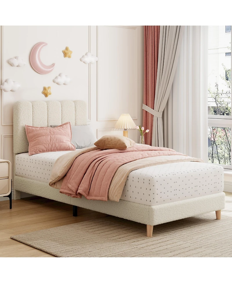 homfan Twin Size Upholstered Soft Headboard Platform Bed Frame Princess Design, Sturdy Wood Slats, Noise Free, No Box Season Needed, Easy Assembly