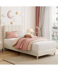 homfan Twin Size Upholstered Soft Headboard Platform Bed Frame Princess Design, Sturdy Wood Slats, Noise Free, No Box Season Needed, Easy Assembly