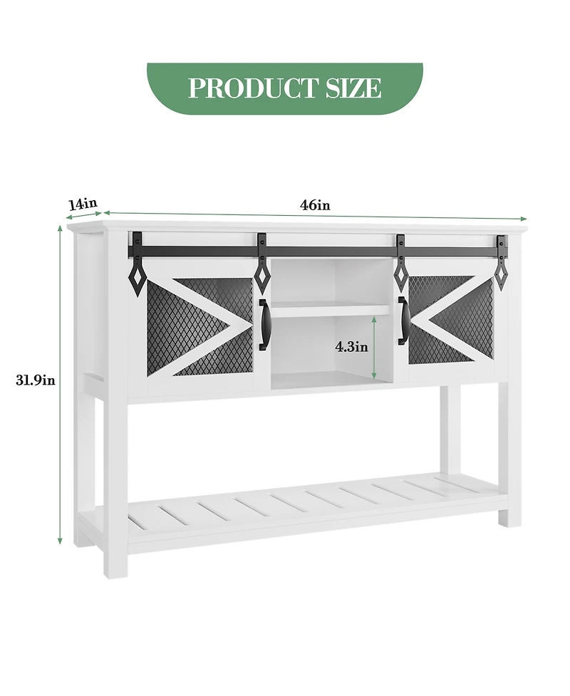 homfan Farmhouse Entryway Console Sofa Table – 46inch Narrow Accent Table with Sliding Barn Doors and Storage Shelves – Ideal for Foyer