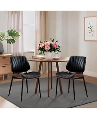 homfan Set of 2 Modern Boho Dining Chairs - Pu Leather Upholstered, Curved Walnut Backrest - Ergonomic - Mid-Century Accent Side Chairs