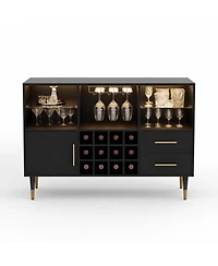 homfan 47" Coffee Bar Cabinet Charging Station and Rgb Led Light, Wood Liquor Storage for Dining Room or Living Room