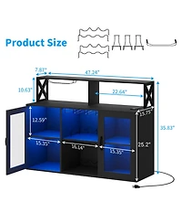 homfan Led Wine Cabinet with Glass Display, Freestanding Bar Cabinet with Storage Shelves for Dining Room Living Room Kitchen
