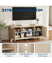 homfan Mid Century Modern Tv Stand, 59 Inch Entertainment Center with 2 Cabinets, Adjustable Shelves and Cable Management
