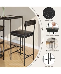 homfan 3-Piece Industrial Style Counter Height Dining Set for 2, Narrow Kitchen Table with 2 Upholstered Stools and 3-Tier Storage