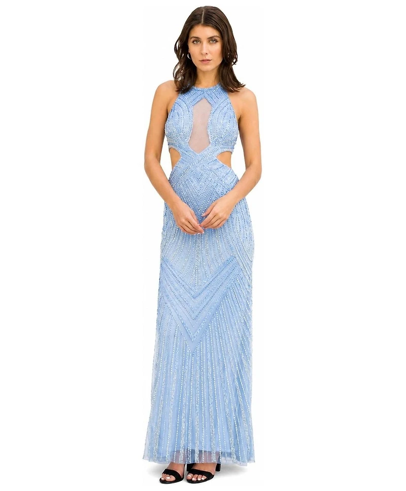 Lara Women's Halter Neck Beaded Dress with Cutouts