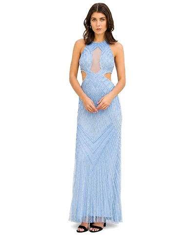 Lara Women's Halter Neck Beaded Dress with Cutouts