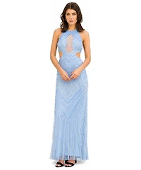 Lara Women's Halter Neck Beaded Dress with Cutouts