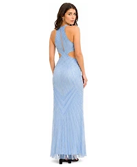 Lara Women's Halter Neck Beaded Dress with Cutouts