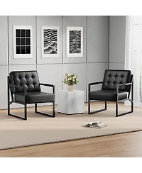 homfan Set of 2 Mid-Century Modern Accent Chair, Pu Leather Armchair with Thick Cushion, Metal Frame, for Living Room, Bedroom, Office, Reception
