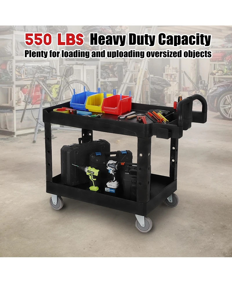 homfan Rolling Bar Cart, 42 Inch Heavy Duty Plastic Utility Cart with 2 Shelves and Locking Wheels for Kitchen or Pantry