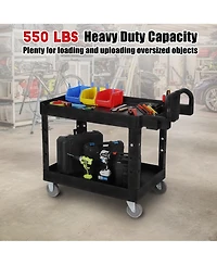 homfan Rolling Bar Cart, 42 Inch Heavy Duty Plastic Utility Cart with 2 Shelves and Locking Wheels for Kitchen or Pantry