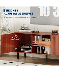 homfan Fluted Tv Stand for TVs up to 65in, Mid Century Modern Wooden Entertainment Center, Adjustable Shelf and 2 Storage Doors