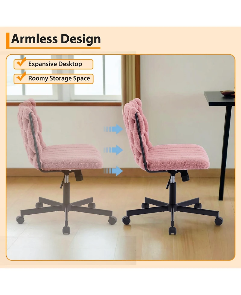 homfan 25.4L x 26.2W x 35H in Wide Office Chair with Velvet Upholstery. Woven Accent Padded Desk Chair for Home Office Living Room.