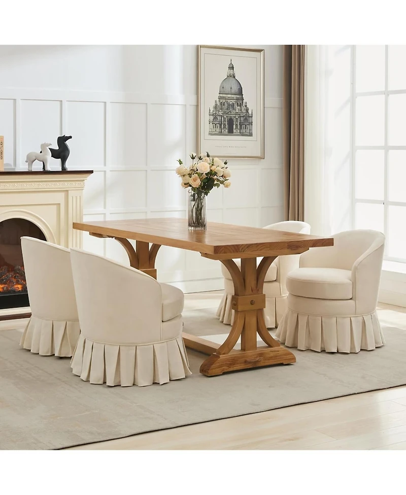 homfan Set of 2 Swivel Dining Chair, Linen Upholstered Mid Century Armchair with 360 Degree Rotation for Dining Room or Vanity