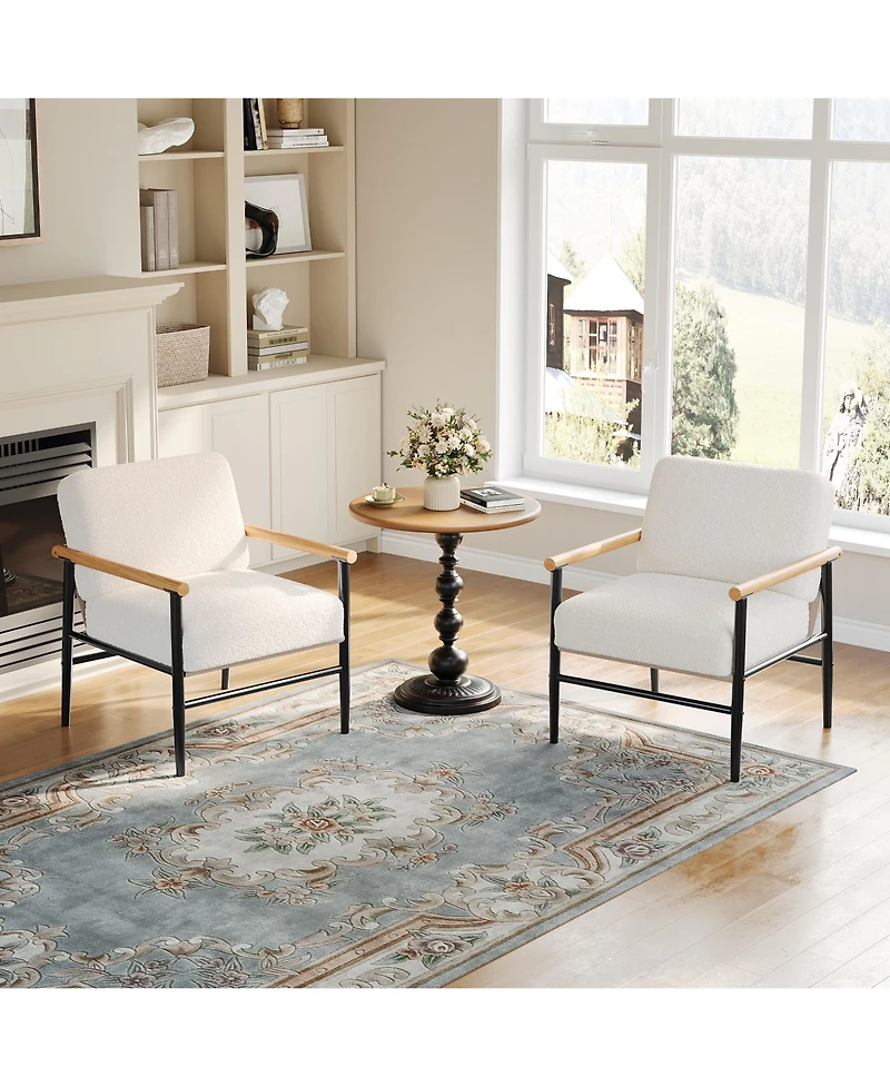 homfan Set of 2 Modern Sherpa Accent Armchairs, Upholstered Chairs, Thick Seat Cushions, Iron Frame, Lounge Chairs for Living Room or Bedroom