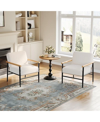 homfan Set of 2 Modern Sherpa Accent Armchairs, Upholstered Chairs, Thick Seat Cushions, Iron Frame, Lounge Chairs for Living Room or Bedroom