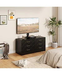 homfan Modern Tv Stand Dresser with Adjustable Mount for 32-80 Inch TVs, 6 Drawer Storage Cabinet, Media Console Table, Bedroom